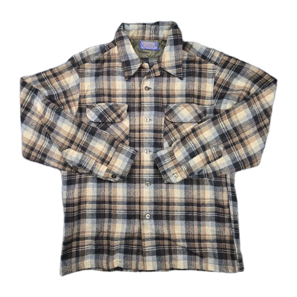 Pendleton Vintage‎ Shadow Plaid Wool Shirt Mens Medium USA Top Loop